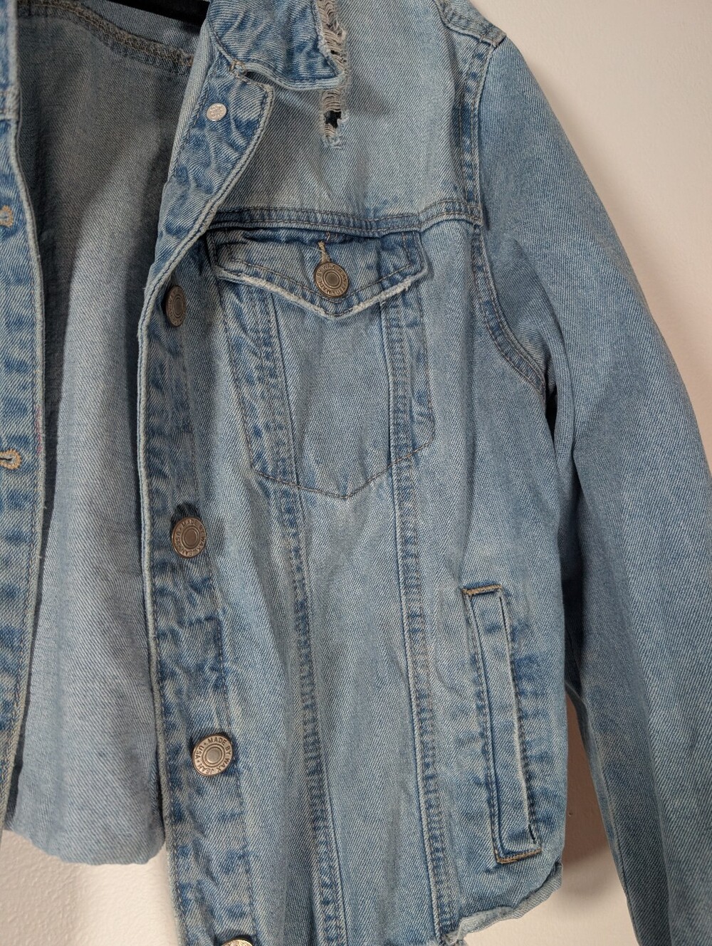 Wax Jean Light Blue Cropped Distressed Denim Jacket - Picture 3 of 7